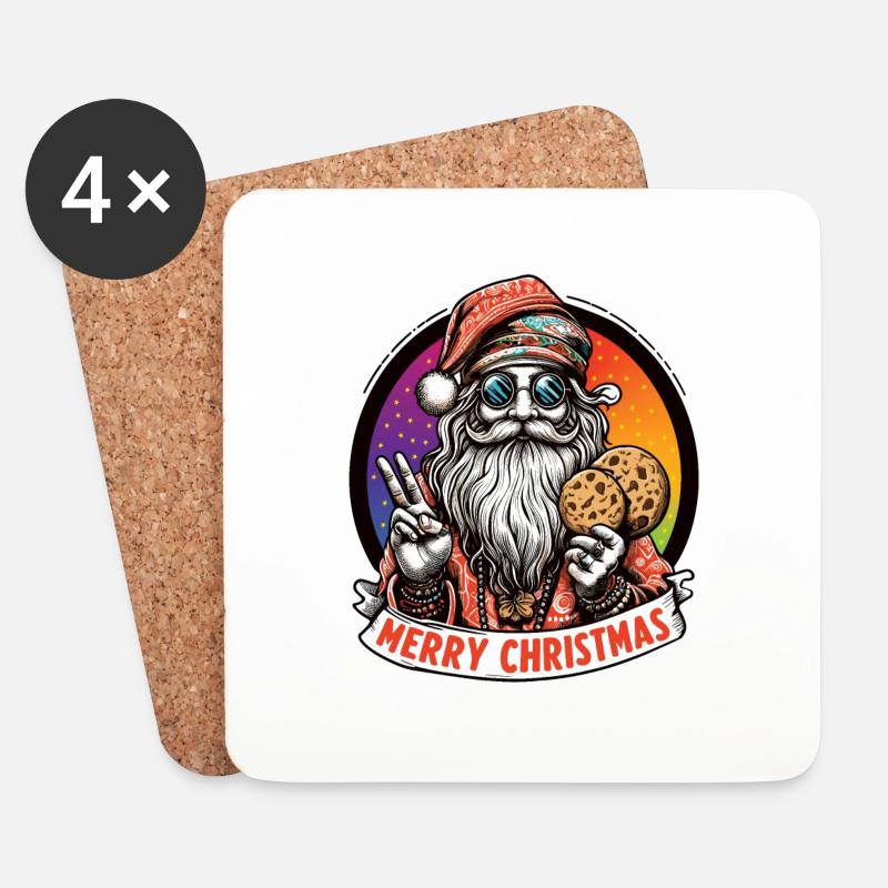 Weihnachtsmann-Hippie - Untersetzer (4er-Set) - Weiß