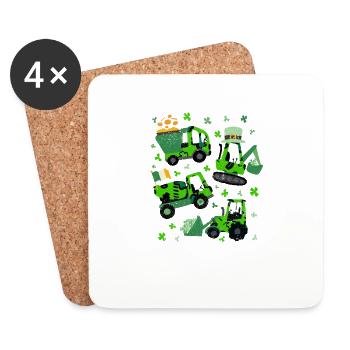 St Patricks Day Kran LKW Bagger Bau Kleeblatt - Untersetzer (4er-Set) - Weiß - Vorne