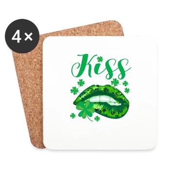 Kiss Me Léopard Lèvres Feuille d’Irlande Saint Patrick’s - Dessous de verre (lot de 4) - blanc - Devant