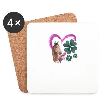 Amoureux des chevaux Coeur de trèfle irlandais - Dessous de verre (lot de 4) - blanc - Devant