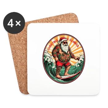 Père Noël surf noël en été - Dessous de verre (lot de 4) - blanc - Devant