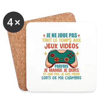 Accro Aux Jeux Vidéo Idée Cadeau Pour Ado Gamer - Dessous de verre (lot de 4) - blanc - Devant