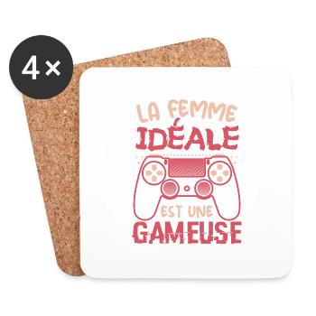 La Femme Idéale est Une Gameuse Cadeau Geek Humour - Dessous de verre (lot de 4) - blanc - Devant