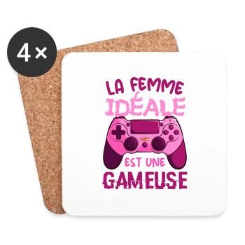 La Femme Idéale est Une Gameuse Cadeau Geek Humour - Dessous de verre (lot de 4) - blanc - Devant
