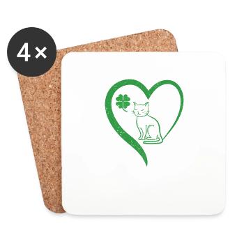 Chat Silhouette Shamrock St Patrick’s Day - Dessous de verre (lot de 4) - blanc - Devant