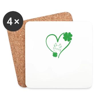 Chat Silhouette Shamrock St Patrick’s Day - Dessous de verre (lot de 4) - blanc - Devant