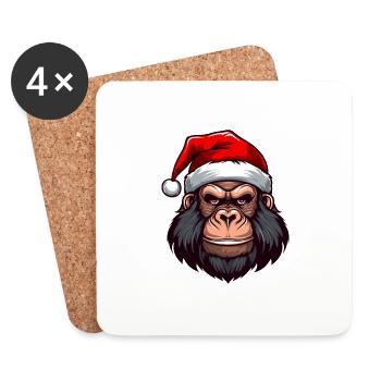 Gorilla Head Christmas Xmas - Coasters (set of 4) - white - Front