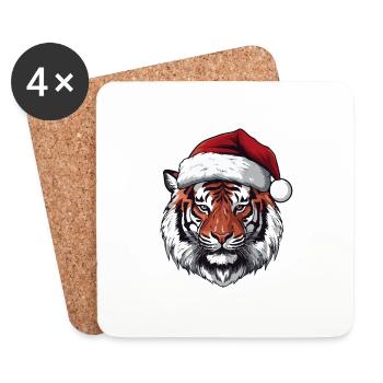 Noël de Noël à tête de tigre - Dessous de verre (lot de 4) - blanc - Devant