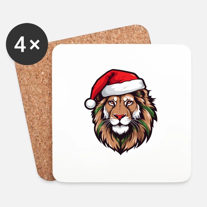 Löwe Kopf Weihnachten Xmas - Untersetzer (4er-Set) - Weiß