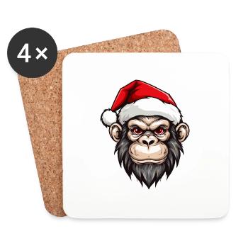 Tête de singe Noël Noël - Dessous de verre (lot de 4) - blanc - Devant