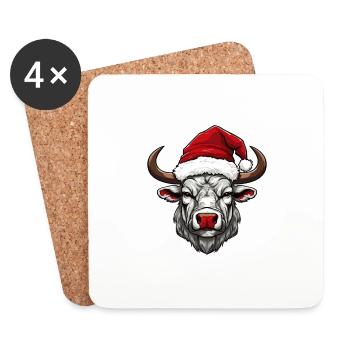 Tête de taureau Noël Noël - Dessous de verre (lot de 4) - blanc - Devant