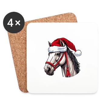 Noël tête de cheval Noël - Dessous de verre (lot de 4) - blanc - Devant