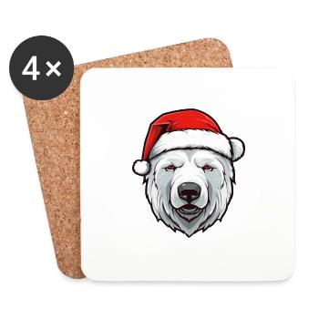 Polar Bear Head Christmas Xmas Polar Bear - Coasters (set of 4) - white - Front