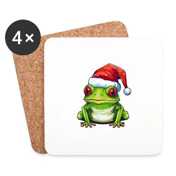 Tête de grenouille Noël crapaud Noël - Dessous de verre (lot de 4) - blanc - Devant