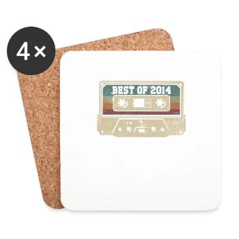Vintage 2014 Cadeau Anniversaire Rétro Cassette - Dessous de verre (lot de 4) - blanc - Devant