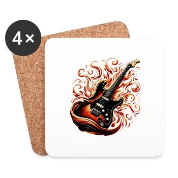 Guitare Électrique avec des Flammes - Dessous de verre (lot de 4) - blanc - Devant