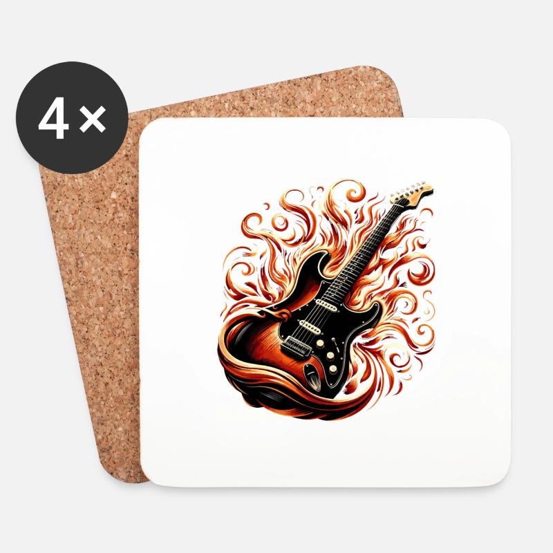 E-Gitarre mit Flammen - Untersetzer (4er-Set) - Weiß