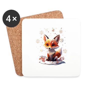 Mignon renard mignon en cadeau d’hiver - Dessous de verre (lot de 4) - blanc - Devant