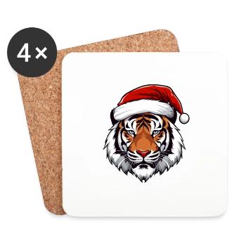 Tête de tigre Noël Noël - Dessous de verre (lot de 4) - blanc - Devant