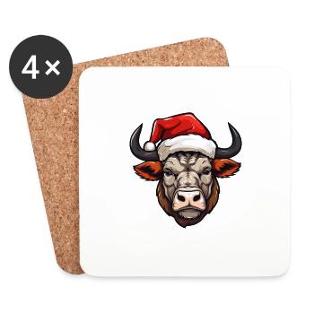 Tête de taureau Noël Noël - Dessous de verre (lot de 4) - blanc - Devant
