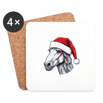 Tête de cheval Noël Noël - Dessous de verre (lot de 4) - blanc - Devant