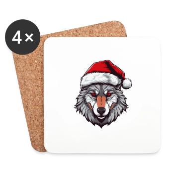 Tête de loup Noël Noël - Dessous de verre (lot de 4) - blanc - Devant