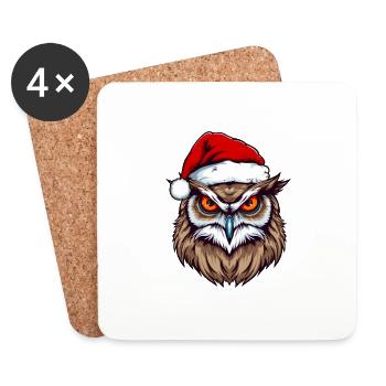 Tête de hibou Noël Noël - Dessous de verre (lot de 4) - blanc - Devant