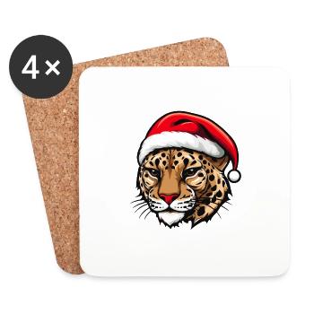 Tête de guépard Noël Noël - Dessous de verre (lot de 4) - blanc - Devant
