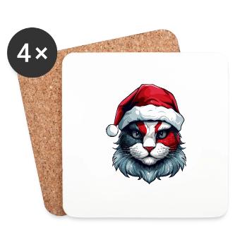 Katze Kopf Weihnachten Xmas Porträt - Untersetzer (4er-Set) - Weiß - Vorne