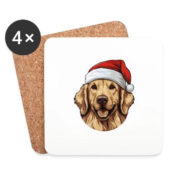 Golden Retriever Dog Head Christmas Xmas - Coasters (set of 4) - white - Front