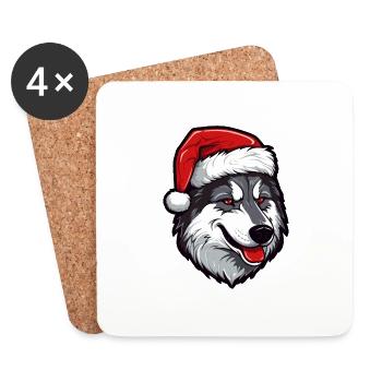 Tête de chien husky Noël Noël - Dessous de verre (lot de 4) - blanc - Devant
