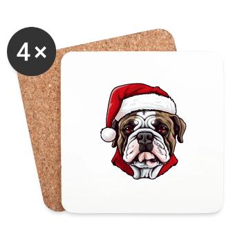 Bouledogue tête de chien Noël Noël - Dessous de verre (lot de 4) - blanc - Devant