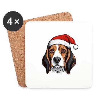 Tête de chien Beagle Noël Noël - Dessous de verre (lot de 4) - blanc - Devant