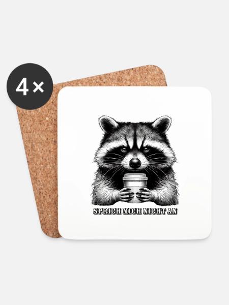 Grumpy Raccoon - Coasters (set of 4) - white