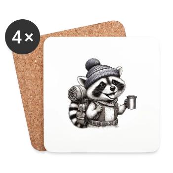 Backpacker Raccoon - Coasters (set of 4) - white - Front