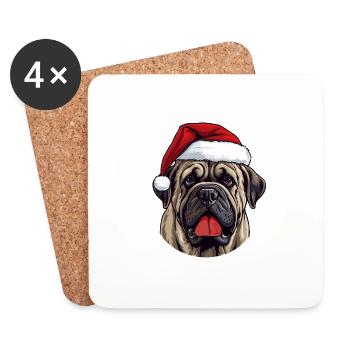Mastiff Hund Kopf Weihnachten Xmas - Untersetzer (4er-Set) - Weiß - Vorne