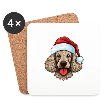 Pudel Hund Kopf Weihnachten Xmas - Untersetzer (4er-Set) - Weiß - Vorne