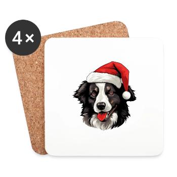 Border Collie tête de chien Noël Noël - Dessous de verre (lot de 4) - blanc - Devant