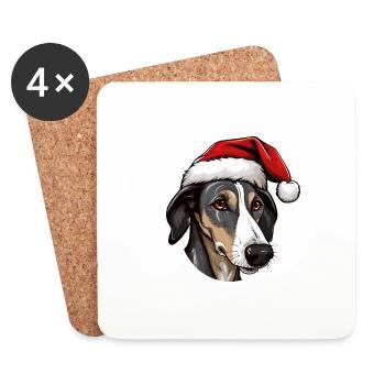 Tête de chien lévrier Noël Noël - Dessous de verre (lot de 4) - blanc - Devant