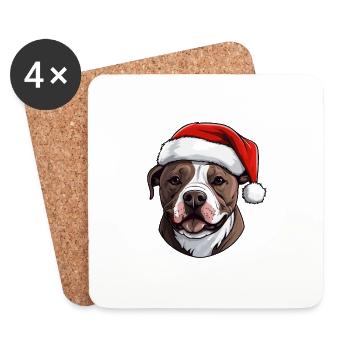 Staffordshire Bull Terrier Dog Head Christmas - Coasters (set of 4) - white - Front