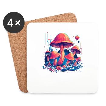 Fantasy Mushroom | Forest | Nature | Goa Festival - Coasters (set of 4) - white - Front