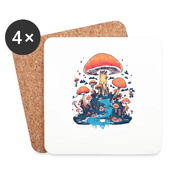 Fantasy Mushroom | Forest | Nature | Goa Festival - Coasters (set of 4) - white - Front