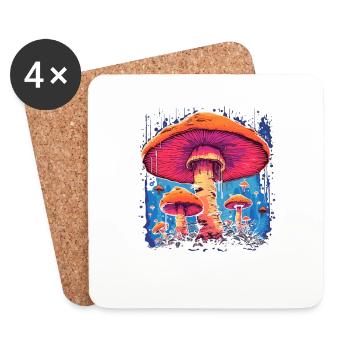 Fantasy Mushroom | Forest | Nature | Goa Festival - Coasters (set of 4) - white - Front
