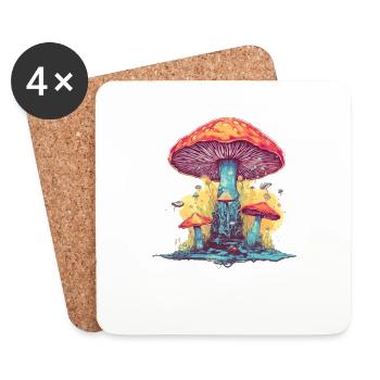 Fantasy Mushroom | Forest | Nature | Goa Festival - Coasters (set of 4) - white - Front