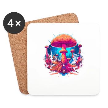 Fantasy Mushroom | Forest | Nature | Goa Festival - Coasters (set of 4) - white - Front