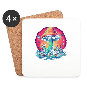 Fantasy Mushroom | Forest | Nature | Goa Festival - Coasters (set of 4) - white - Front