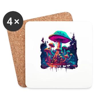 Fantasy Mushroom | Forest | Nature | Goa Festival - Coasters (set of 4) - white - Front