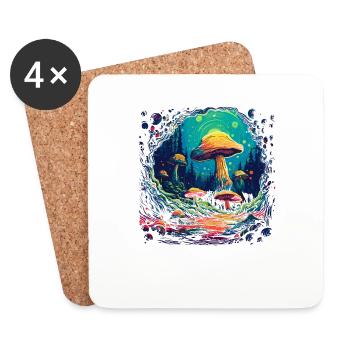 Fantasy Mushroom | Forest | Nature | Goa Festival - Coasters (set of 4) - white - Front
