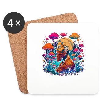 Fantasy Mushroom | Forest | Nature | Goa Festival - Coasters (set of 4) - white - Front