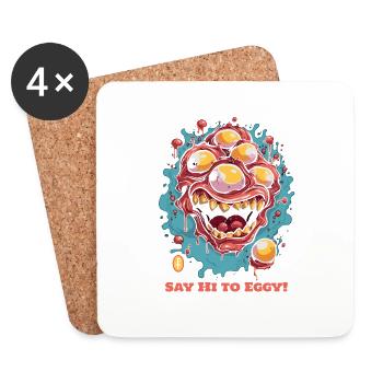 Sag Hallo zu Eggy, dem Monster der gebratenen Eier - Untersetzer (4er-Set) - Weiß - Vorne